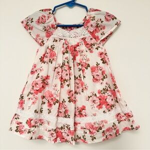 Polly Flinders Heirlooms Pink Floral Dress with Lace Accents Baby Girl size 6-9m